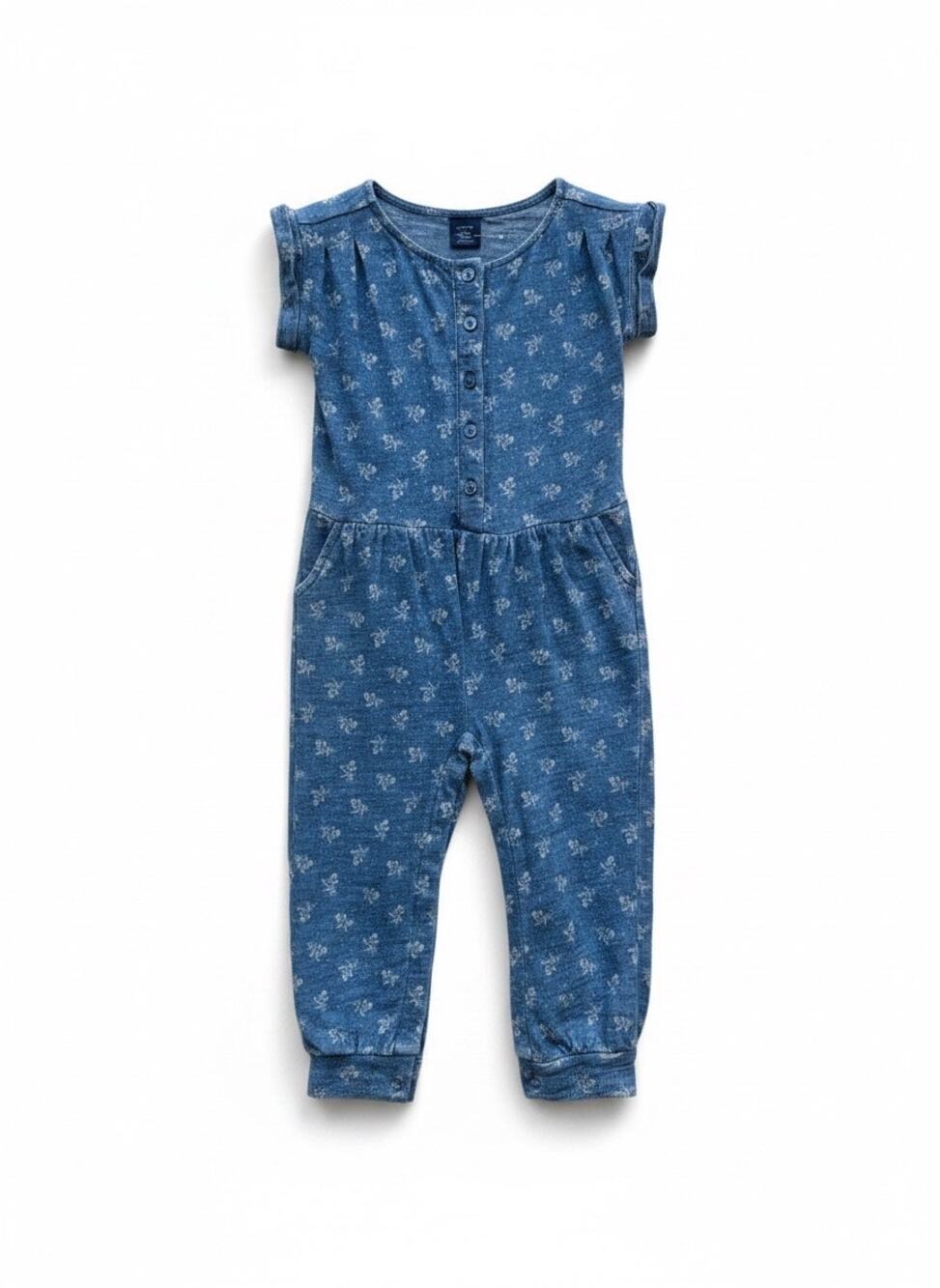 Baby Gap Floral Jumpsuit, Baby Size 18-24mo, Blue Denim Print